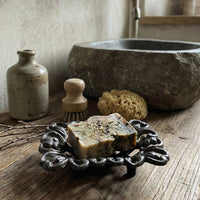 Vintage Cast Iron Soap Dish with Hollow Floral Design for Bathroom & Garden Decor