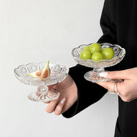 Elegant Embossed Glass Pedestal Fruit Bowl for Candy, Snacks, and Desserts