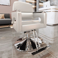 Hydraulic Swivel Barber Chair with Footrest, Stainless Steel Base, Adjustable Height for Salon