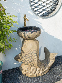 Outdoor Pedestal Sink for Garden and Patio, Freestanding Wash Basin for Villas and Yards
