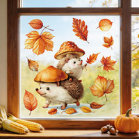 Autumn Cartoon Animal Static Cling Window Decals - Maple Leaf, Rabbit, Fox, Squirrel Glass Stickers for Thanksgiving Decor