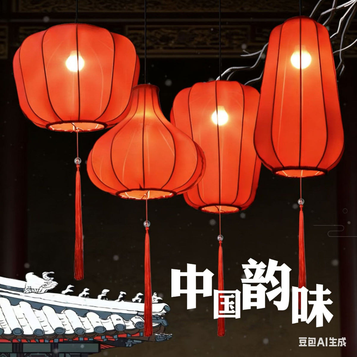 Chinese Style Stretch Fabric Red Lanterns for Restaurant Wedding Tree Decor