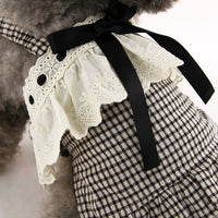 Pet Dog Cat Plaid Princess Dress with Bowknot Lace and Headwear
