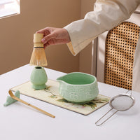 Ceramic Cherry Blossom Matcha Bowl Set with Bamboo Whisk and Tools