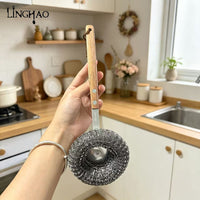 304 Stainless Steel Scrubber with Walnut Handle for Kitchen Cleaning