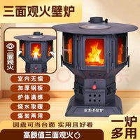 Three-Sided View Wood Burning Fireplace Stove for Indoor Home Heating
