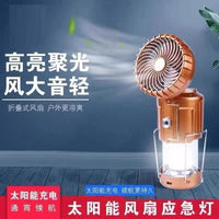 Solar Powered Camping Lantern with Fan, Rechargeable Emergency Light, Portable Tent Lamp