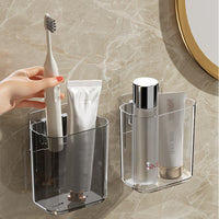 Wall-Mounted Toothbrush Holder with Drainage, Punch-Free Bathroom Organizer for Toothpaste and Cups