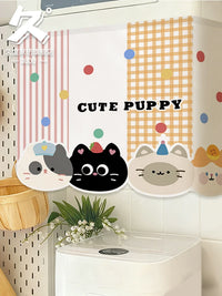 Cartoon Dog Pattern Kitchen Curtain for Water Heater and Pipe Concealment