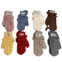 Korean Style Wool Blend Knitted Touchscreen Gloves for Women, Winter Warm Fingerless Twist Pattern Gloves with Neck Strap