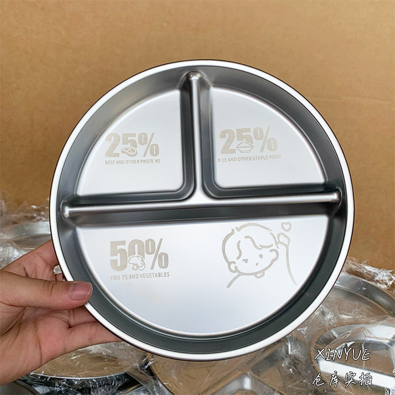 Food Grade Stainless Steel Divided Lunch Plate for Adults and Students, 3-Compartment Meal Prep Tray