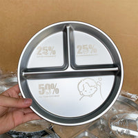 Food Grade Stainless Steel Divided Lunch Plate for Adults and Students, 3-Compartment Meal Prep Tray