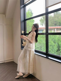 New Chinese Style Cheongsam Inspired Halter Top and Skirt Set for Women