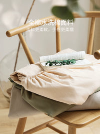 Simple Washed Cotton Fitted Sheet Pure Cotton Mattress Protector Solid Color Bed Cover Dust Cover Three-Piece Set