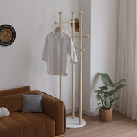 Modern Minimalist Metal Garment Rack with Hooks for Bedroom and Entryway, Freestanding Clothes and Bag Organizer