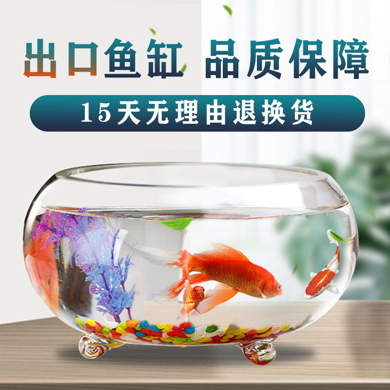Creative Thickened Glass Fish Tank with Stand, Small Round Desktop Aquarium for Goldfish and Turtles