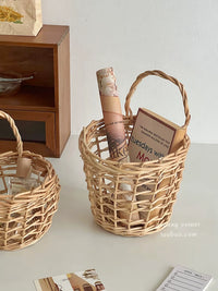 Hand-Woven Rattan Hanging Storage Basket for Fruit and Sundries