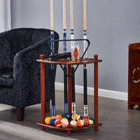 Premium Billiard Cue Rack, Stainless Steel & Solid Wood Pool Stick Holder, 6/8/9-Hole Storage Organizer