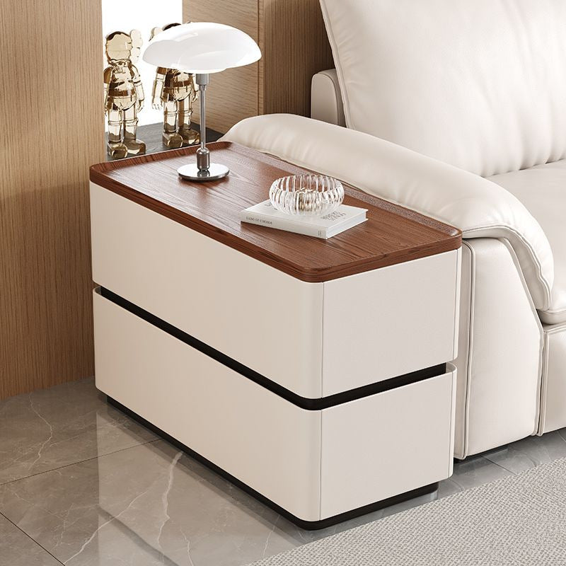 Solid Wood Sofa Side Table with Power Outlet and Password Lock, Modern Minimalist Mobile End Table for Living Room, Multifunctional Storage Cabinet