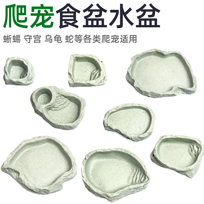 Reptile Feeding Dish and Water Bowl, Realistic Stone Decor for Lizards, Geckos, Spiders, Turtles, Snakes, Parrots, Chinchillas