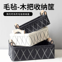 Felt Storage Basket with Wooden Handle for Desktop Organization