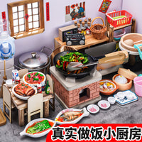 Mini Kitchen Playset with Real Cooking Function for Kids, Simulation Cookware Toy for Boys and Girls