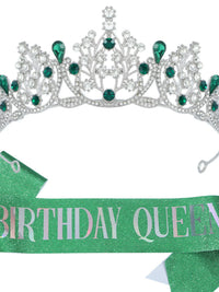 Birthday Queen Crown and Sash Set for Party Decorations