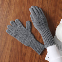 100% Wool Knitted Cable Touchscreen Gloves with Wrist Warmers for Adults