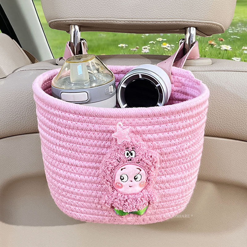 Car Seat Back Cotton Rope Storage Basket with Cartoon Design
