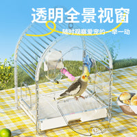 Portable Transparent Bird Carrier Cage for Parakeets Cockatiels Lovebirds Small Birds