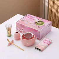 Ceramic Matcha Bowl Set with Spout and Whisk for Traditional Tea Ceremony