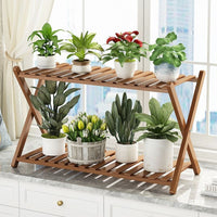 2-Tier Cross-Design Indoor Plant Stand for Balcony Living Room