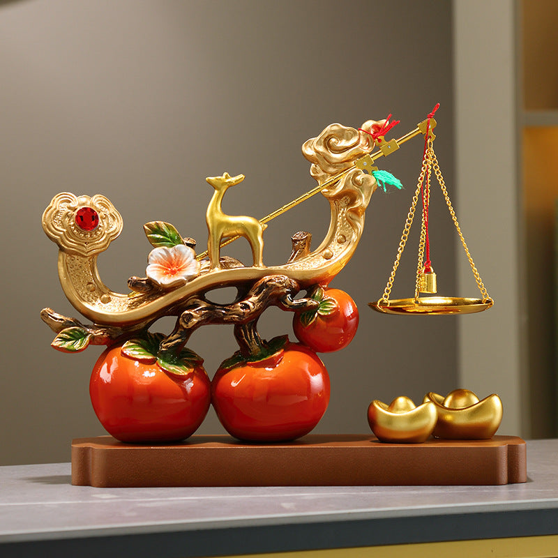Deer and Persimmon Ruyi Ornament for New Home, Business Opening, or Wedding Gift