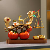 Deer and Persimmon Ruyi Ornament for New Home, Business Opening, or Wedding Gift