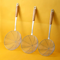 Stainless Steel Skimmer with Wooden Handle for Hot Pot, Dumplings, and Frying