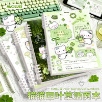 A5 Loose-Leaf Notebook Set with Cute Cat & Clover Designs, Aesthetic Journal for Students, Lined Pages