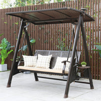 Outdoor Patio Swing Chair with Aluminum Alloy Frame and Solar Light, Garden Villa Sunshade Rocking Chair