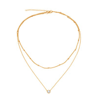 Elegant Double-Layer Stainless Steel Necklace with Single Diamond Pendant for Women