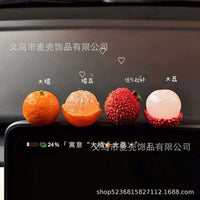 Car Dashboard Fruit Ornaments - Apple, Orange, Lychee Figurines for Console Decoration