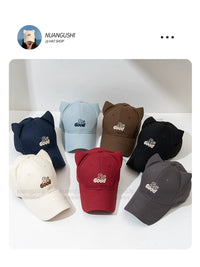 Cartoon Cat Ear Baseball Cap for Women and Men, Adjustable Hard Top Sun Protection Visor Hat