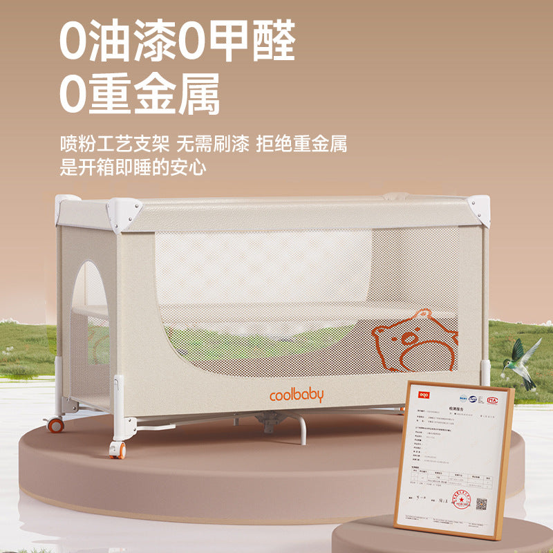 Coolbaby Adjustable Seamless Baby Crib with One-Key Fold, Multi-functional Co-sleeper for Infants