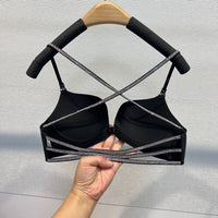 Women's Front Closure Rhinestone Push-Up Bra with Halter Back Design