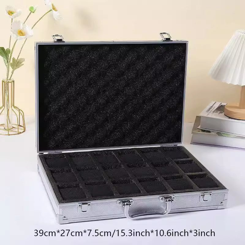 Portable Aluminum Alloy Multi-Layer Watch Storage Case with Sponge Insert, Large Capacity Tool Box