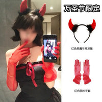 Devil Horn Headband and Gloves Set for Halloween Cosplay