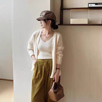 Women's 2-Piece Knit Cardigan and Camisole Set, Soft Autumn/Winter Sweater Outfit