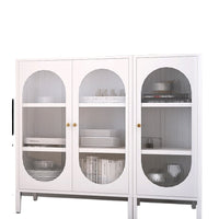 Kefiya Wrought Iron Sideboard Cabinet with Fluted Glass Doors for Living Room, Dining Room, Kitchen Storage and Display