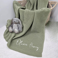 Personalized Knitted Baby Blanket with Embroidered Name, All-Season
