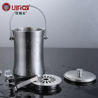 304 Stainless Steel Double-Layer Insulated Ice Bucket with Lid for Wine and Bar