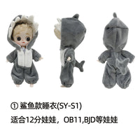 OB11 BJD 1/12 Doll Animal Onesie Pajamas Set