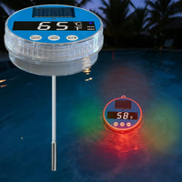 Solar Powered Floating Pool Thermometer with LED Light for Outdoor Swimming Pools